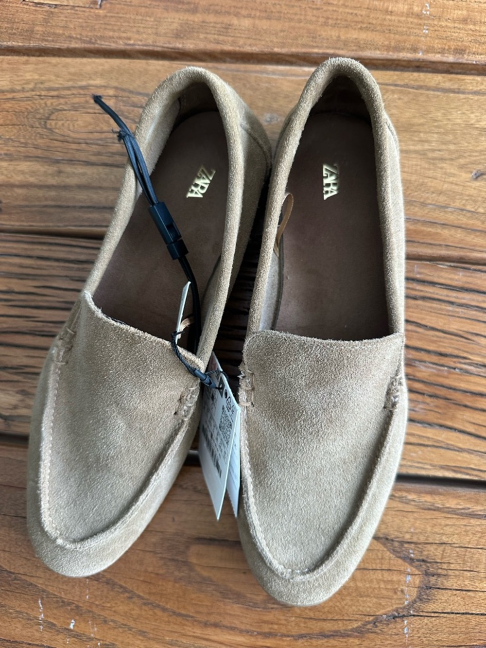 Zara Tan Suede Slip-On Loafers for women